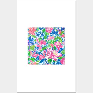 Preppy tiger lilies, peonies and leaves Posters and Art